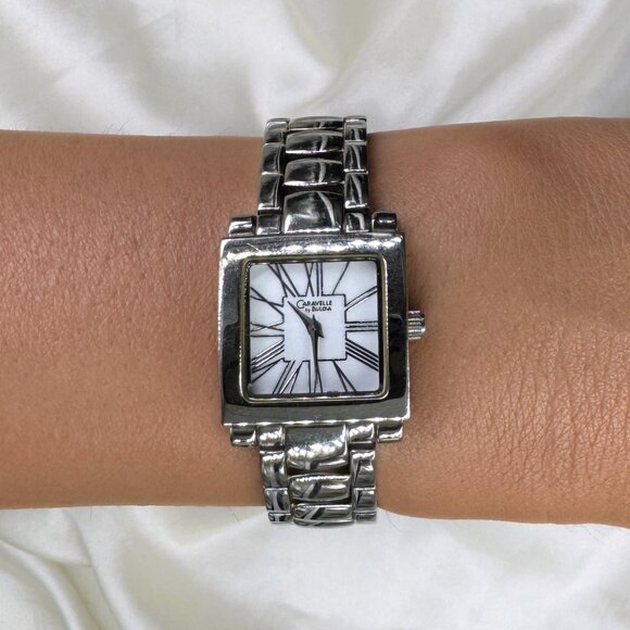 Caravelle by Bulova Tank Watch, Y2K Silver Tone Bracelet Watch - Picture 5 of 7